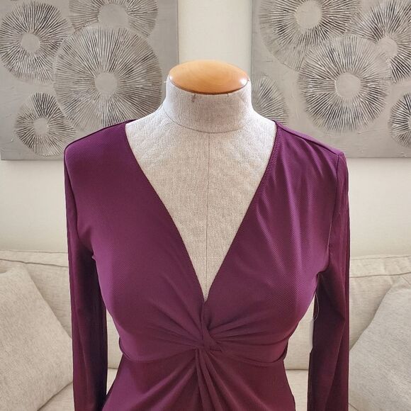 Bar III Twisted Front Thong Bodysuit size Medium in Black Currant. - NEW - Picture 4 of 12